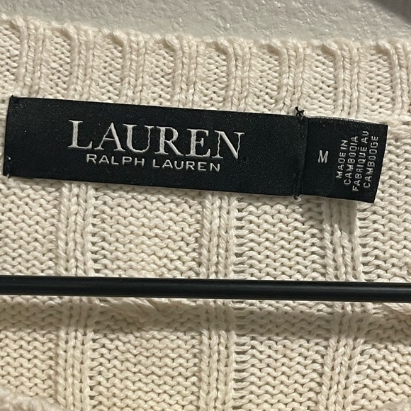 Ralph Lauren Off White Cable Knit Sweater, Crew Neck, Monogram,Silver Buttons, M - Picture 4 of 16